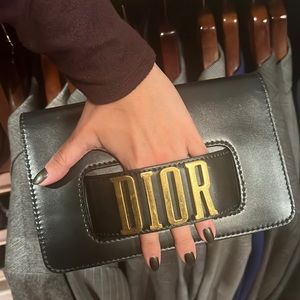 Christian Dior black leather clutch bag